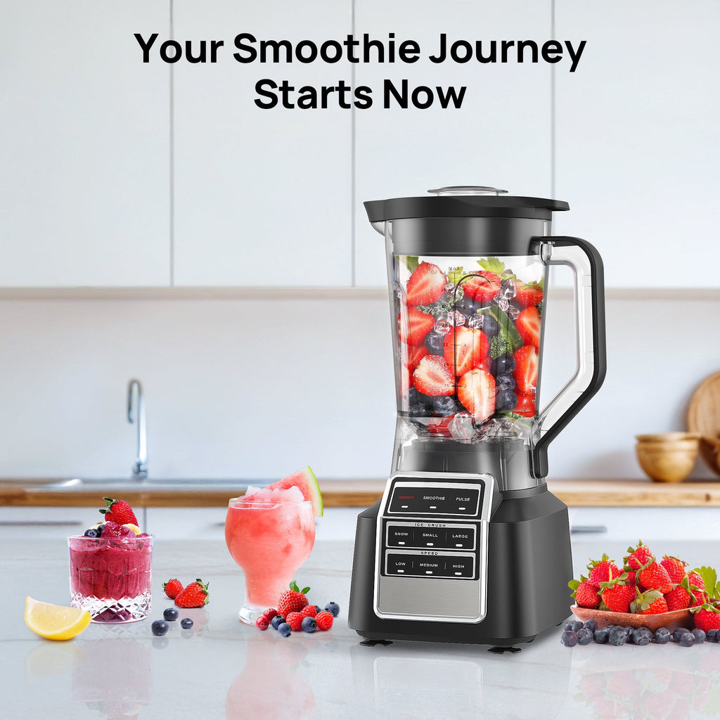 Smoothie Blender for Shakes and Smoothies, 1500W Peak Power Countertop Blender, 64OZ BPA-Free Jar, Crush Ice & Frozen Fruit Without Water, 8 Smart Programs, Includes Recipe Book, Black