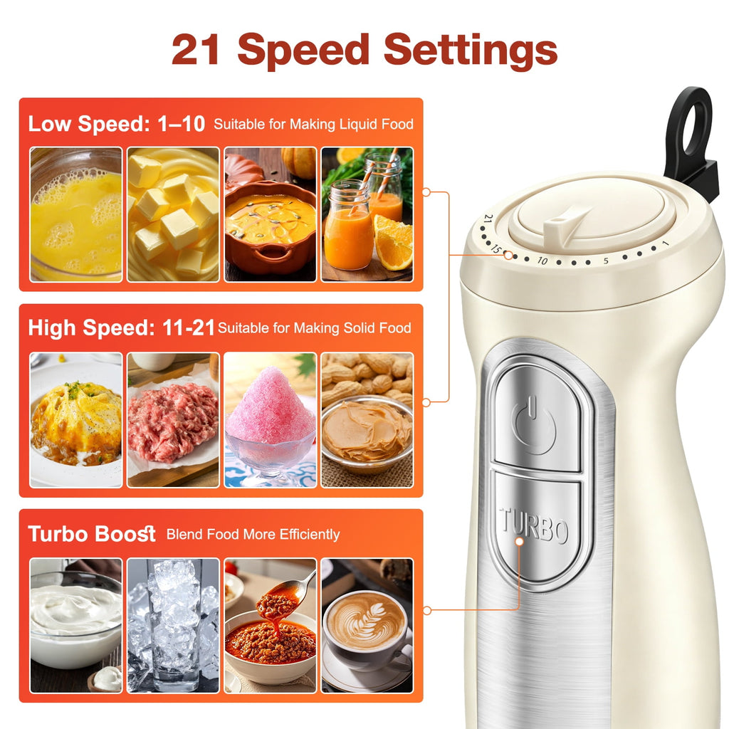 1100W Immersion Blender, 21-Speed Hand Blender with Turbo Mode, 5-in-1 Stick Blender for Smoothies, Baby Food, Soups, Purees, Black