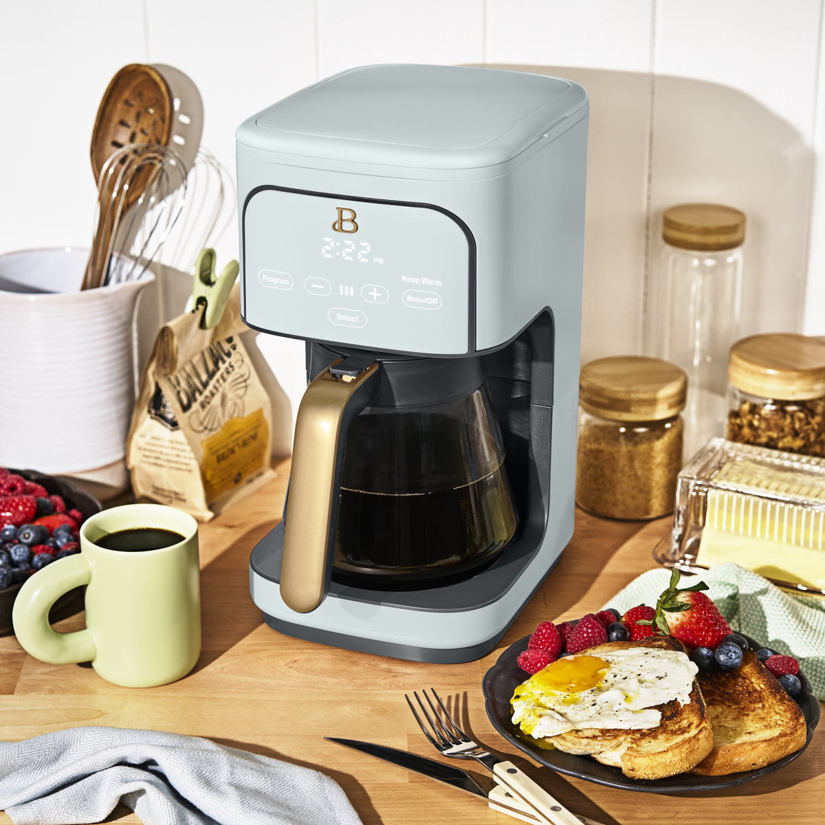 Beautiful 12 cup Programmable Coffee Maker, Thyme Green by Drew Barrymore
