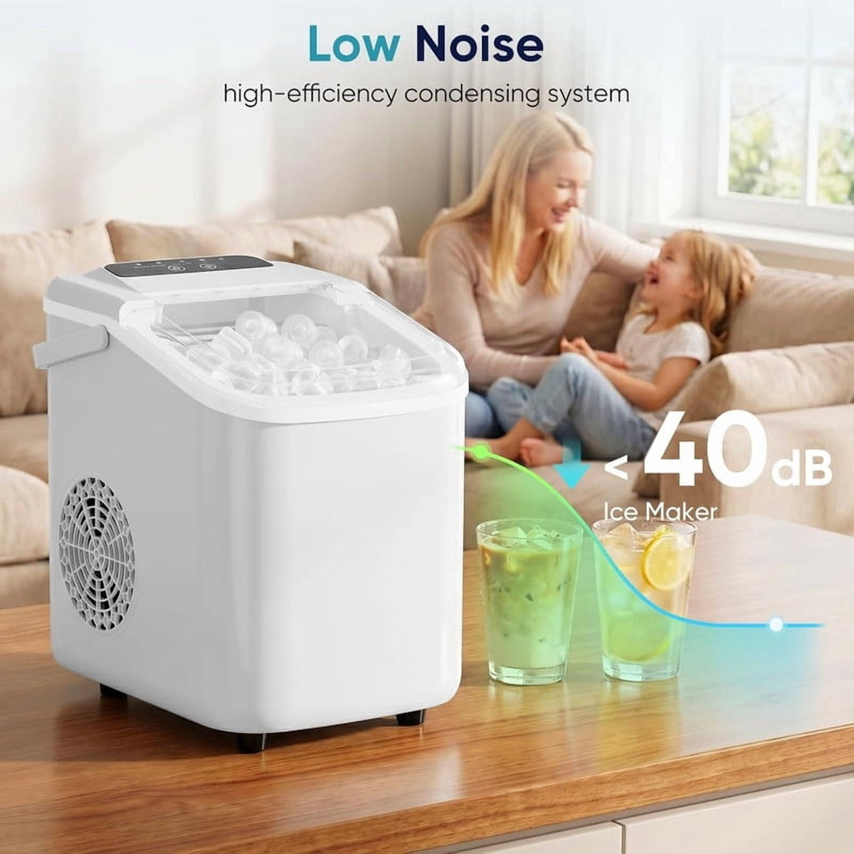 Simenmax Ice Maker Countertop – 26lbs Desktop ice maker with Handle for Home, Kitchen, Office, Outdoors, RV, Camping, White