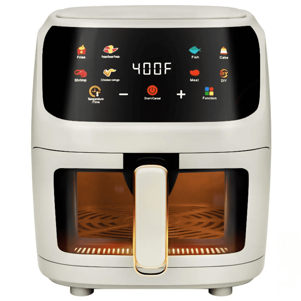 Bluebow Air Fryer Large 7.5QT, 8-in-1 Digital Touchscreen, Visible Cooking Window, 1700W, Cream White