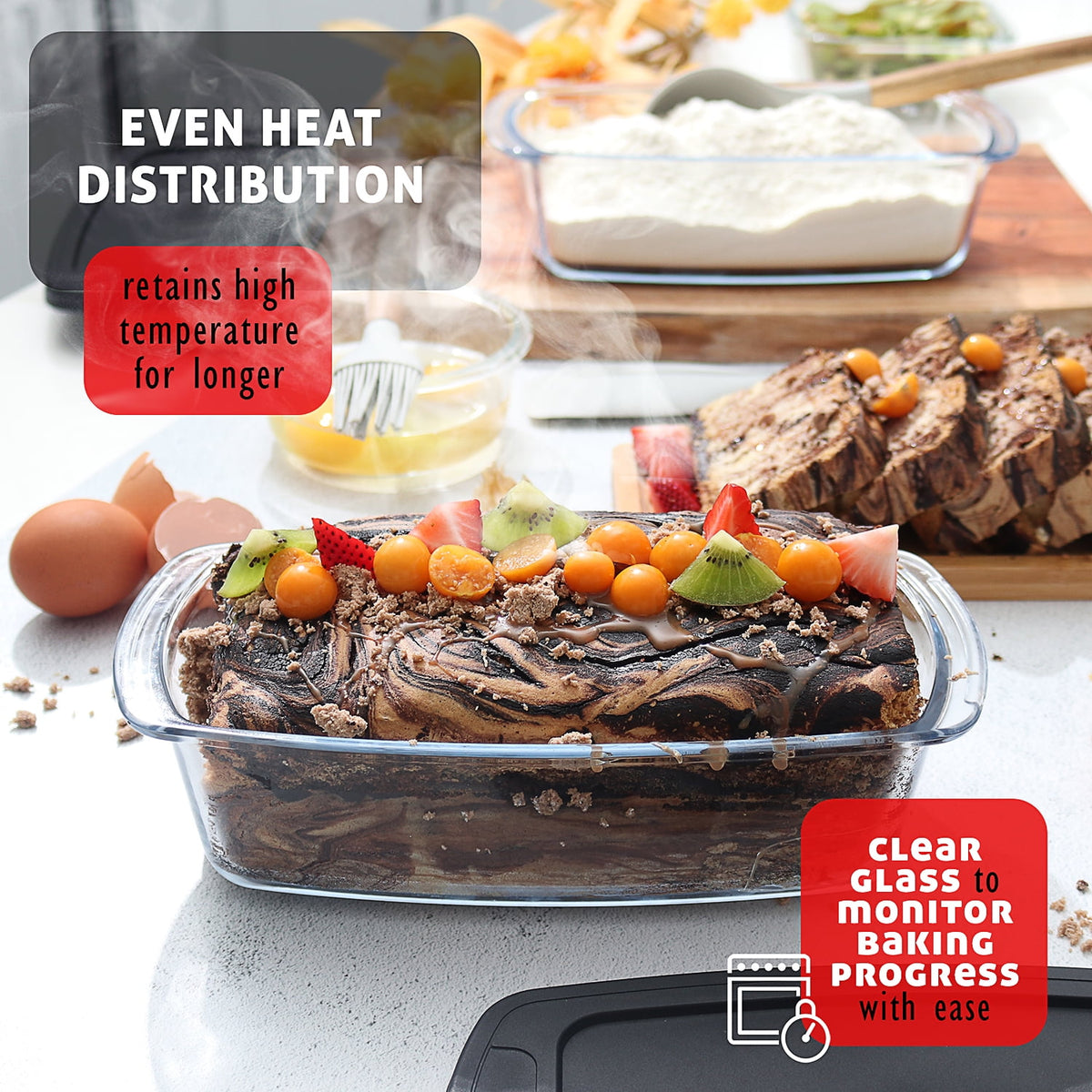Virtu Glass Bread Loaf Pan, 6pc Glass Baking Dish with Lid, Food Storage Container, Black