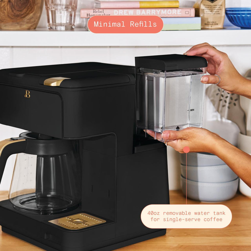 Beautiful by Drew Barrymore Multi-Brew 12-Cup Programmable Drip & Single-Serve Coffee Maker, White Icing