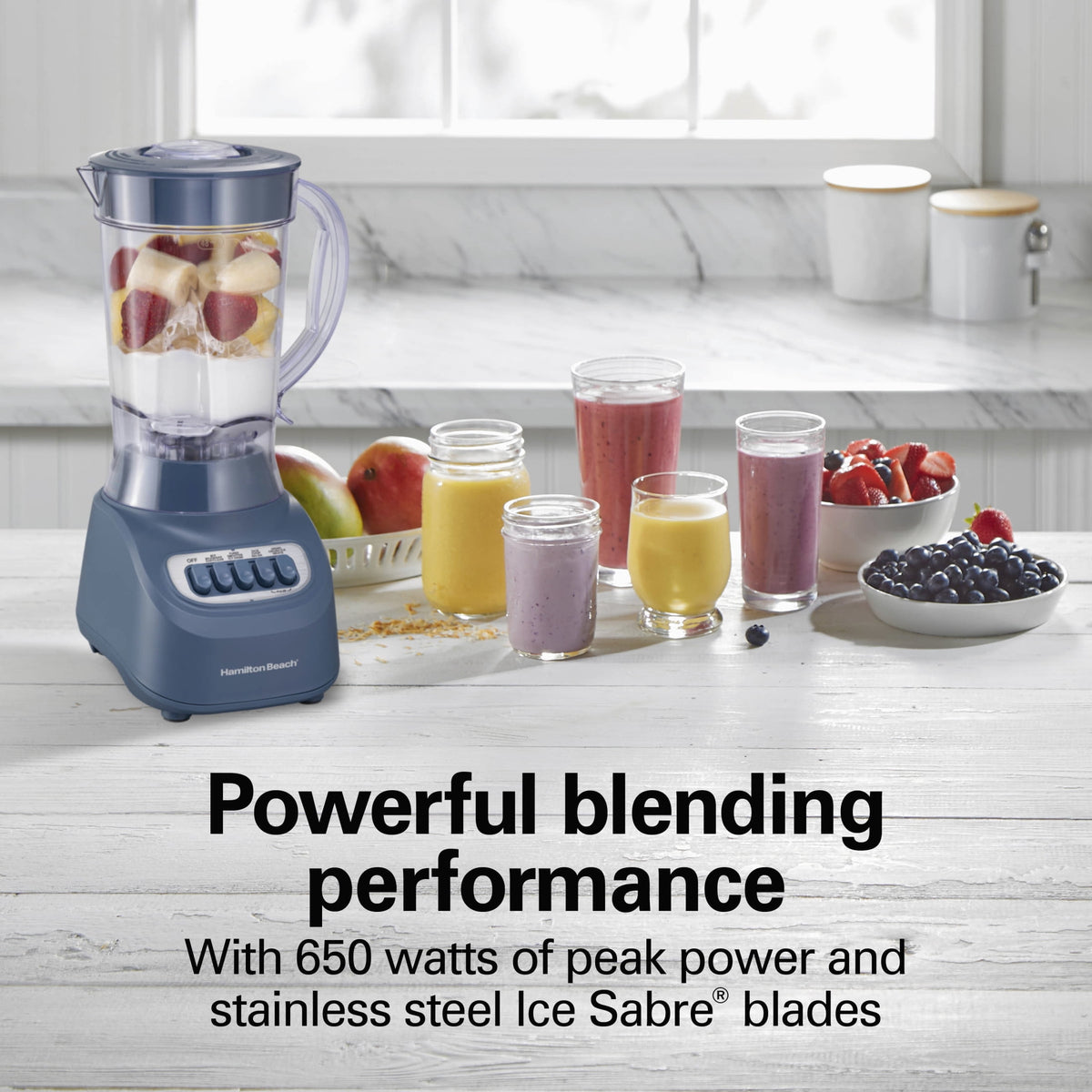 Hamilton Beach Smoothie Blender, 48 oz BPA-Free Jar 650 W 12-Function Countertop Blender for Kitchen, White