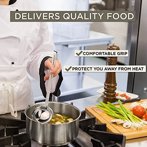 [2 Pack] 6 Oz Stainless Steel Soup Ladle - One-Piece Sauce Spatula with Hook Handles, Commercial Grade Serving Spoon, Kitchen Tool for Restaurant or Home Cooking, Mirror Finish, 14.25" Long