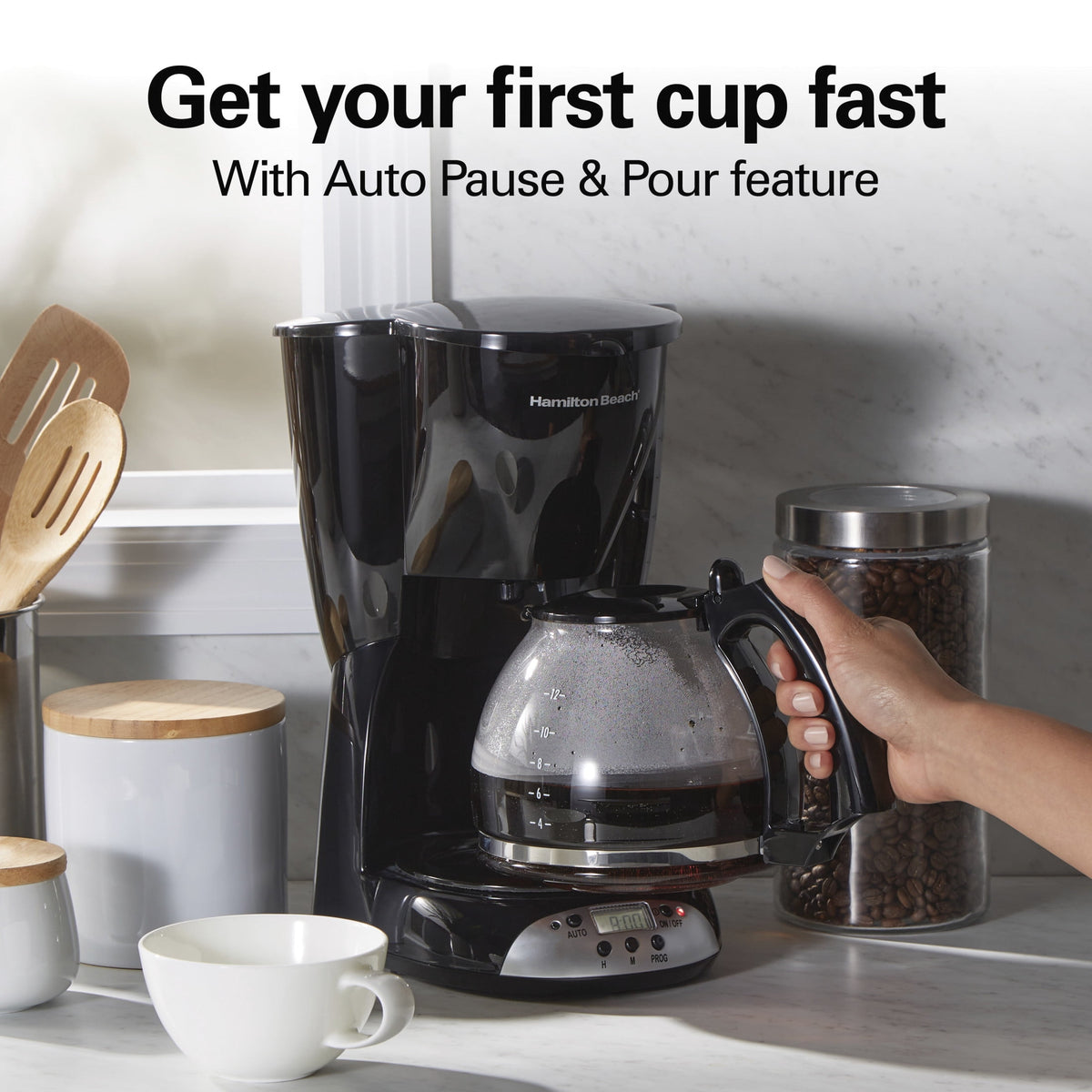 Hamilton Beach 12 Cup Programmable Coffee Maker, Glass Carafe, Matte Black