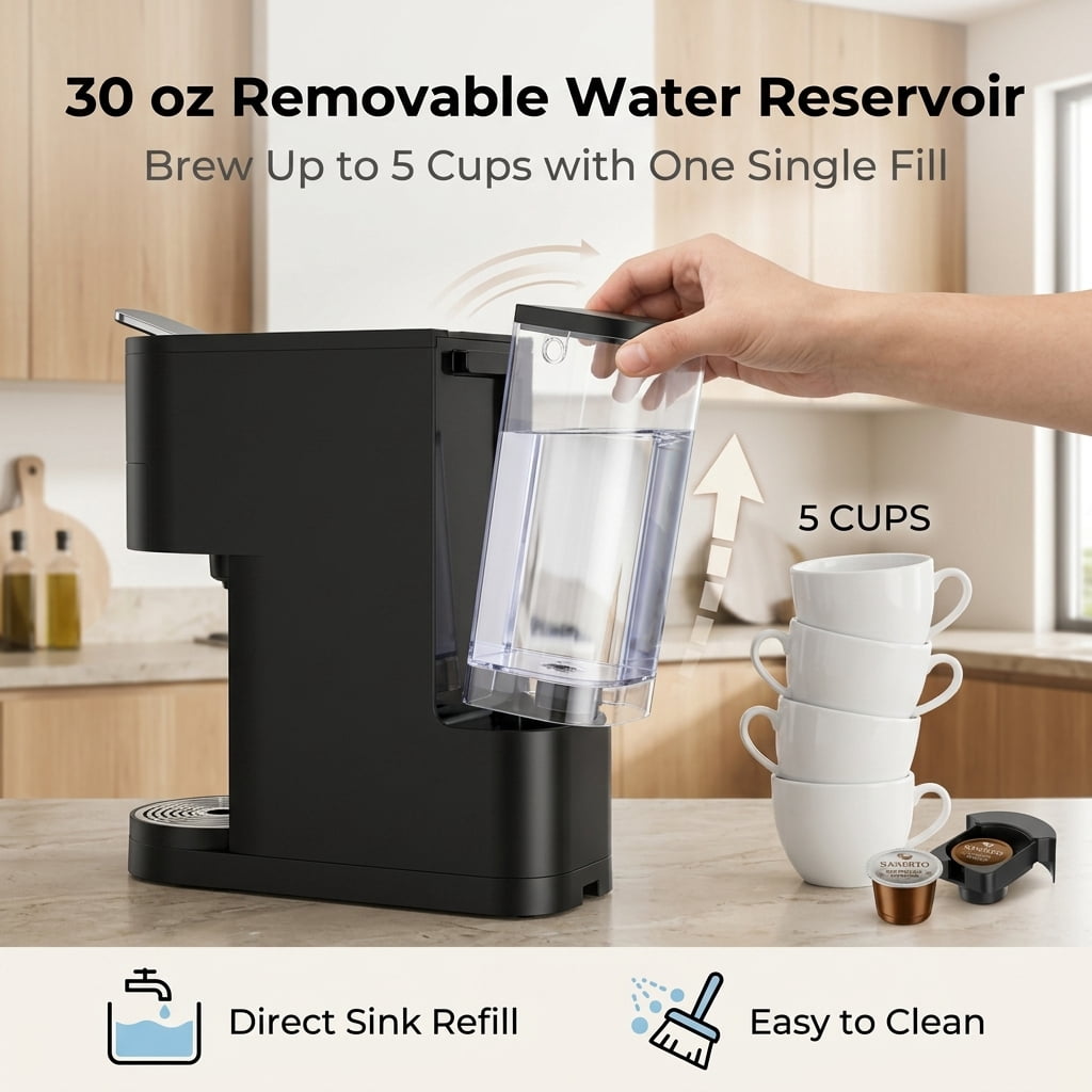 WUKHG 2 in 1 Single Serve Coffee Maker - Compatible with K cup Capsules and Grounds - 6 to 12 oz Cup Sizes, Removable 30 Oz Water Reservoir, 1000W, Black