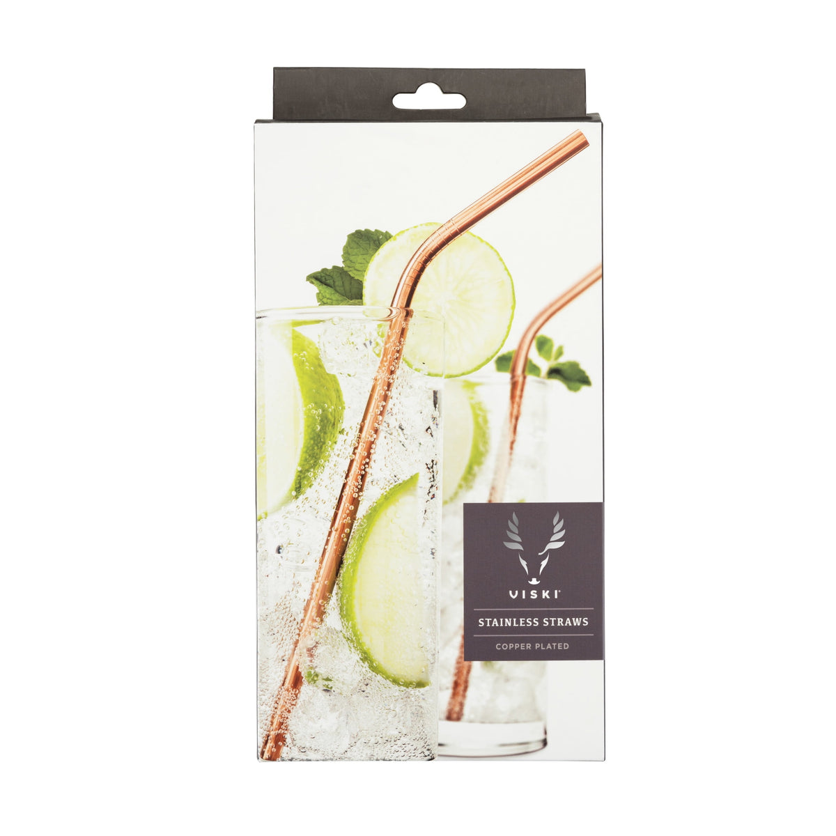 Viski Belmont Stainless Steel Cocktail Straws, Reusable Straws 5" Set of 6