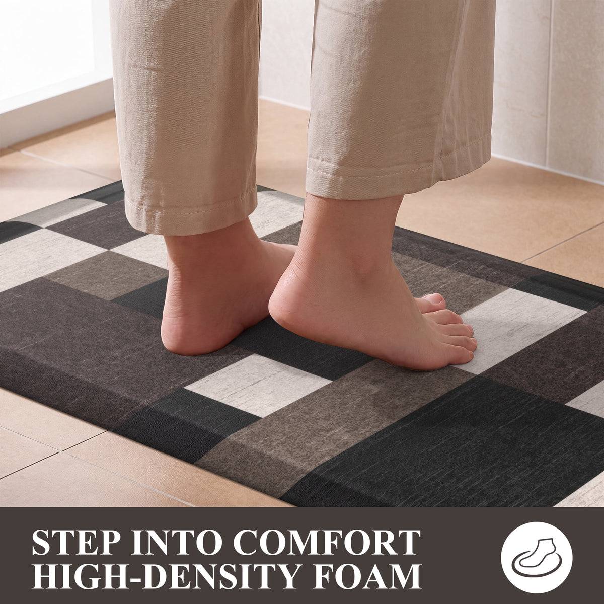 MeyJey 4/5 Inch Thick Anti Fatigue Kitchen Rug 20”x39”, Non Slip Waterproof Floor Mats for Kitchen Sink Laundry Office, Black/Gray