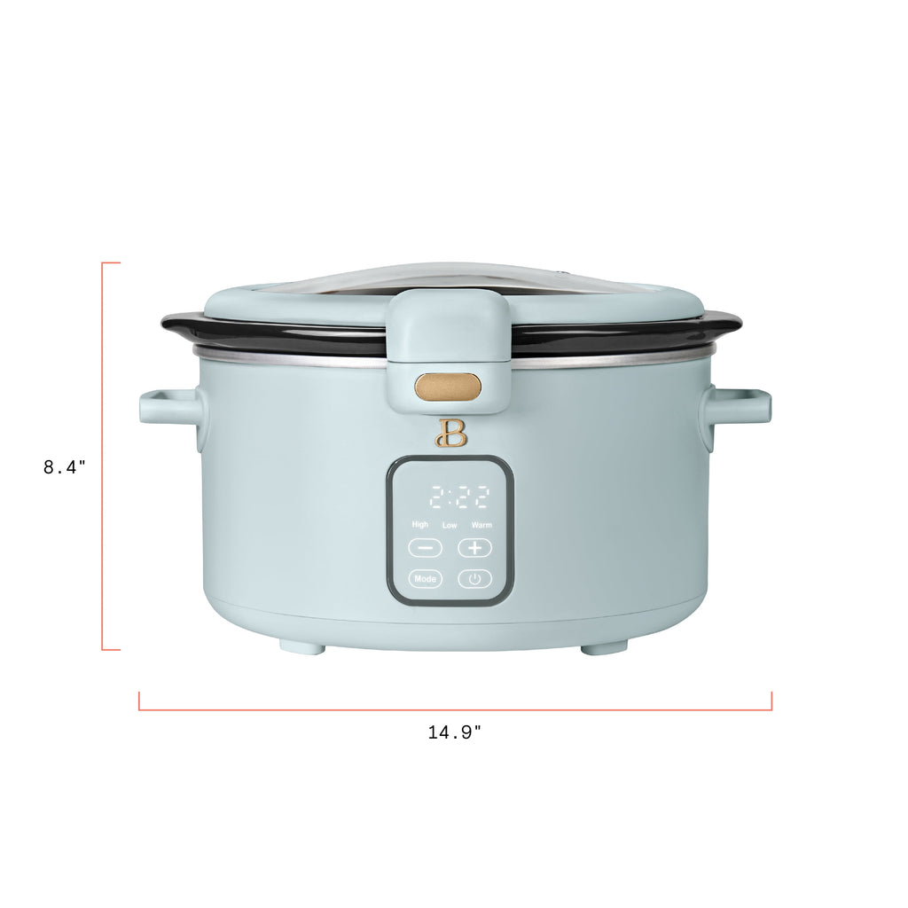 Beautiful 4 Qt Digital Slow Cooker with Hinged Locking Lid, Thyme Green by Drew Barrymore