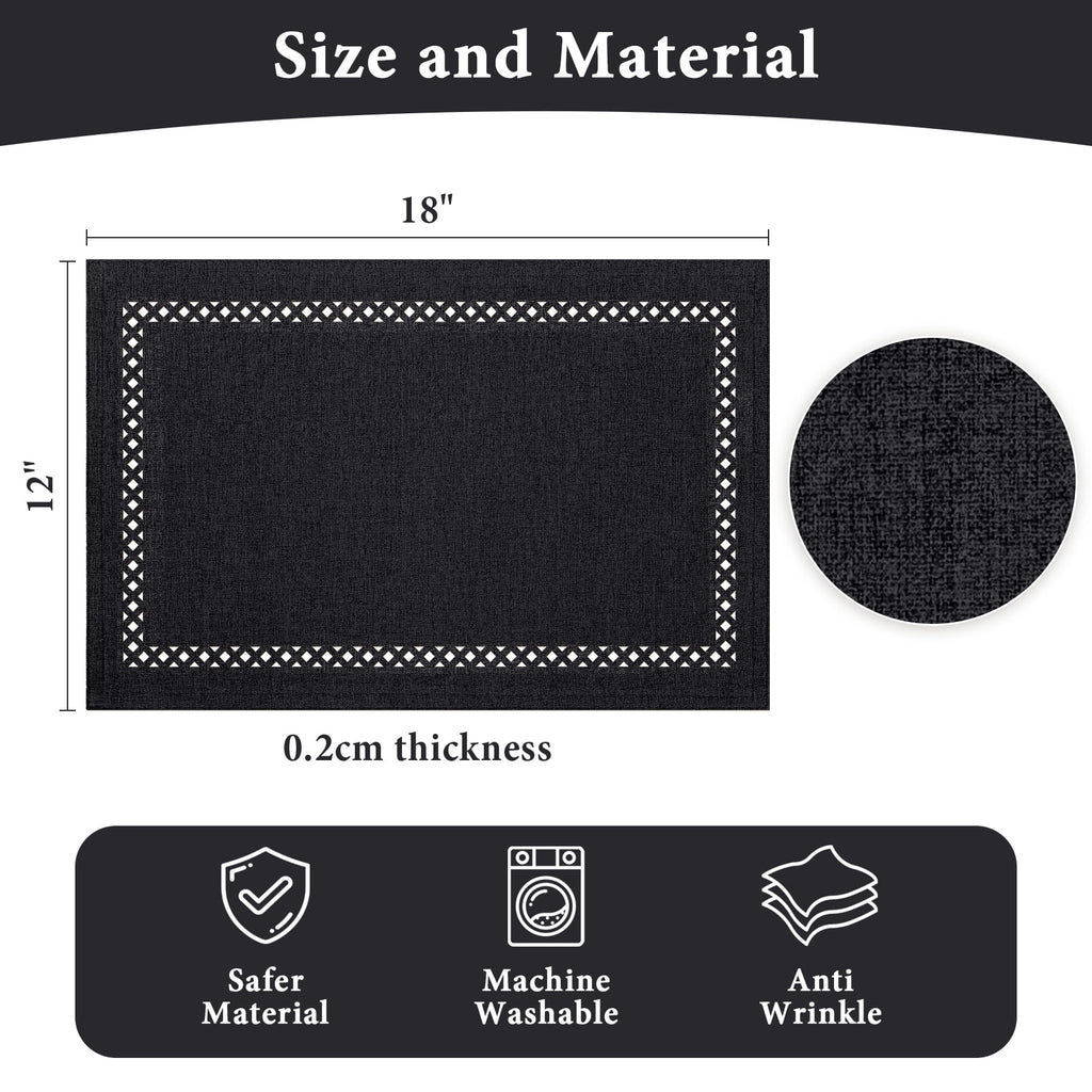 Placemats Set of 4, Yamaziot Double Layer Cloth Fabric Heat Resistant Place Mat, Washable Reversible Rectangle Dining Table Mats, Hollow Khaki, 12"x18"