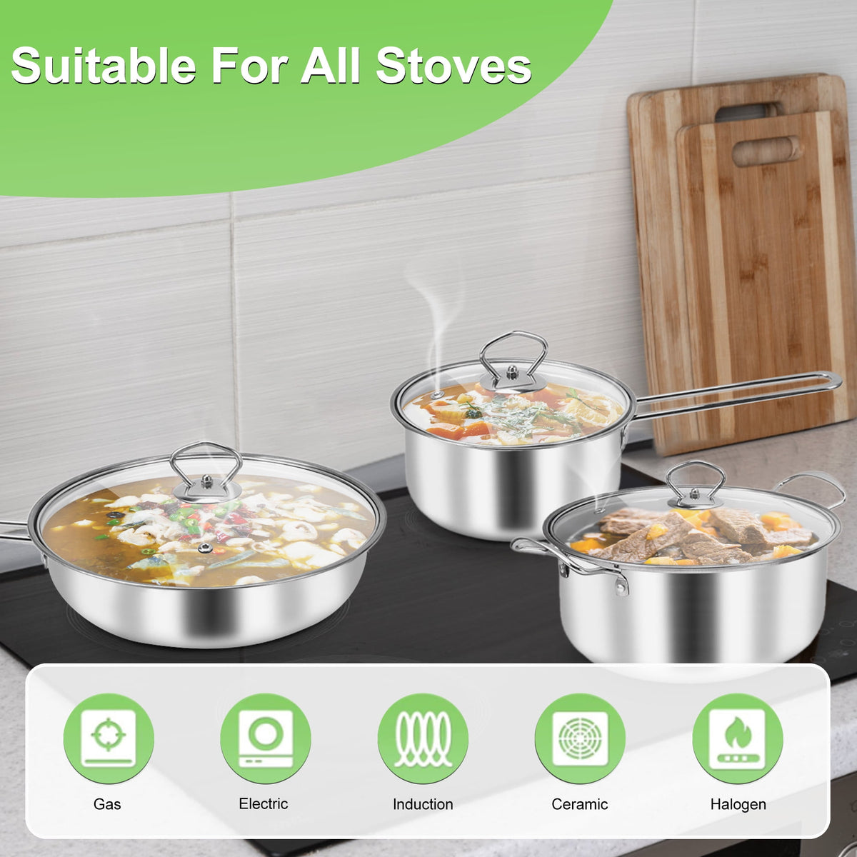 15 Piece Stainless Steel Cookware Set, Pots and Pans Set with Lids Non Toxic, Kitchen Induction Cookware with Utensil Sets For Oven & Dishwasher ,Heavy Premium Kitchen Cooking