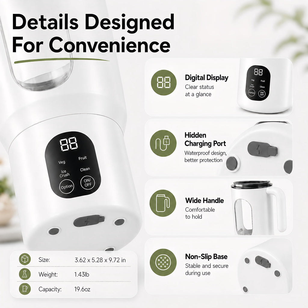 STARBIAO Portable Blender 19.6 oz Personal Juicer Cup, USB-C Rechargeable Mini Blender for Shakes & Smoothies, 12-Blade Stainless Steel, 4 Modes, Digital Display, Self-Cleaning, Beige