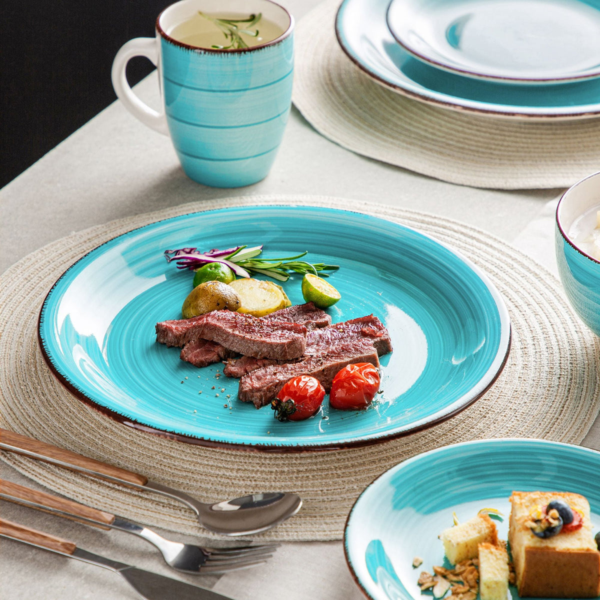 Vancasso 32 Pieces Dinnerware Sets for 8, Ceramic Plates and Bowls Sets, Scratch Resistant Dishes Set, Microwave & Dishwasher Safe, Colourful