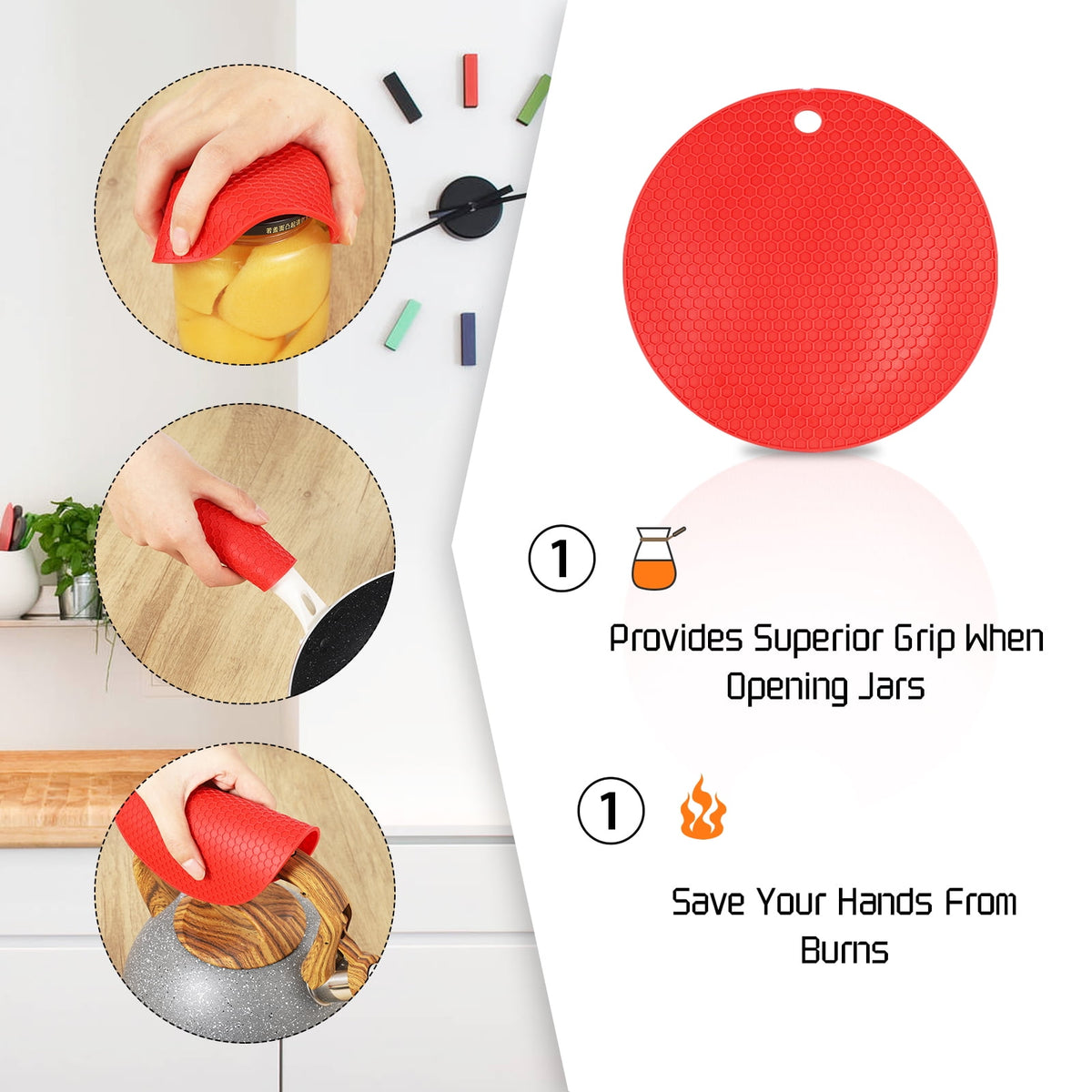 sixwipe 4 Pack Jar Opener Bottle Opener for Weak Hands, 5 in 1 Multi Function Opener Bottle Opener Kit, Jar Opener with Silicone Handle, Jar Openers for Seniors with Arthritis, Jar Opener Gripper Pad