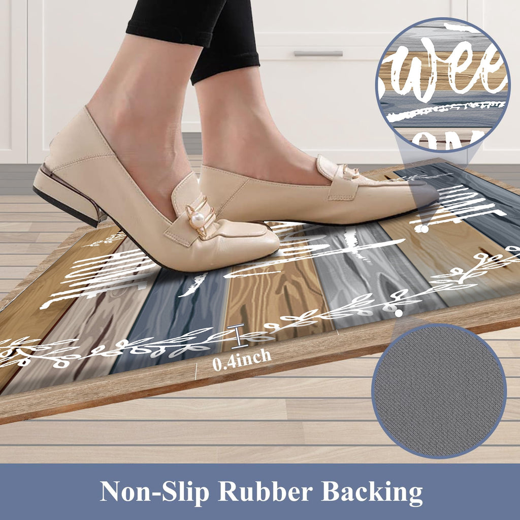 Findosom 2pcs Anti Fatigue Kitchen Rug Set,18"x30"+18"x47" Waterproof Non Slip Kitchen Runner Rug,0.4" Thick Cushioned Kitchen Floor Mats,Ergonomic Standing Mats Back Pain Relief Laundry Foam Rug
