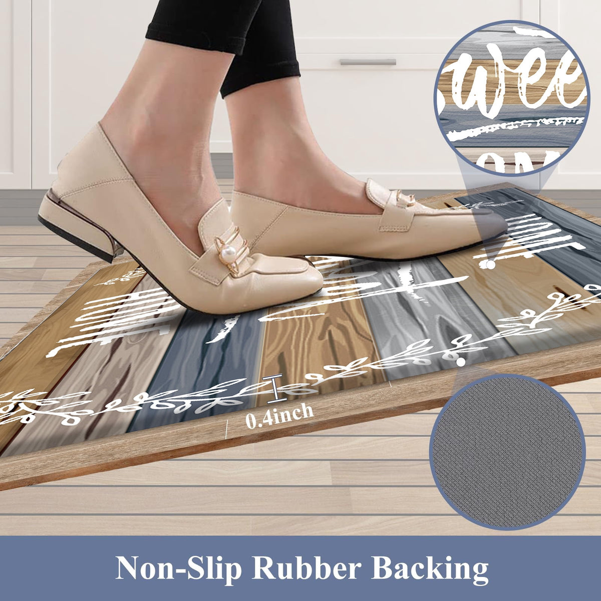 Findosom 2pcs Anti Fatigue Kitchen Rug Set,18"x30"+18"x47" Waterproof Non Slip Kitchen Runner Rug,0.4" Thick Cushioned Kitchen Floor Mats,Ergonomic Standing Mats Back Pain Relief Laundry Foam Rug