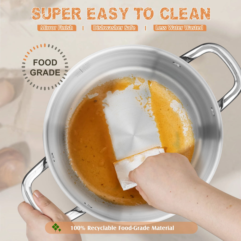 Coliware 8 QT Stainless Steel Stock Pot with Glass Lid, Cooking Soup Pot with 3-Ply Whole Clad for