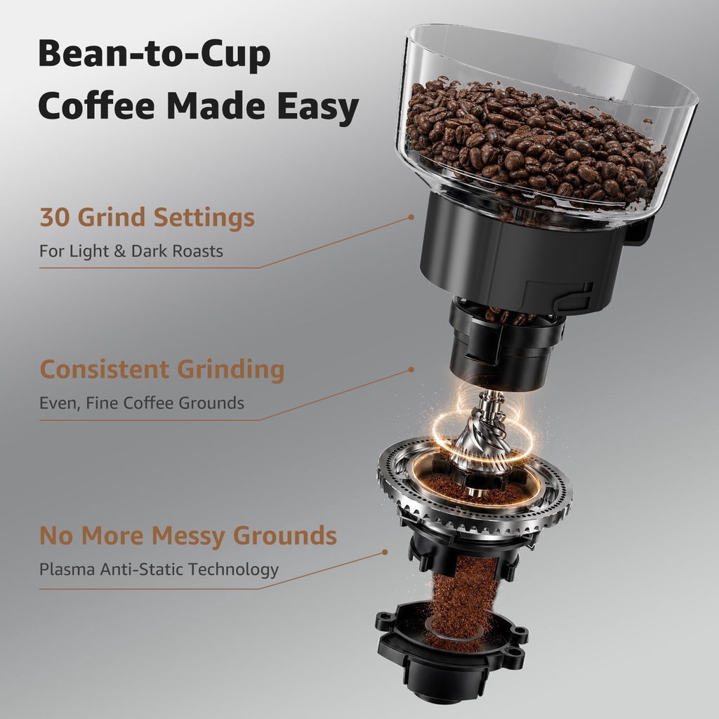 LifeImpree Espresso Machine with Grinder, 20 Bar Coffee Machine for Home with Powerful Milk Frother Steam Wand, 30 Grind Settings, 1550W Coffee Maker with Portafilter for Capsules
