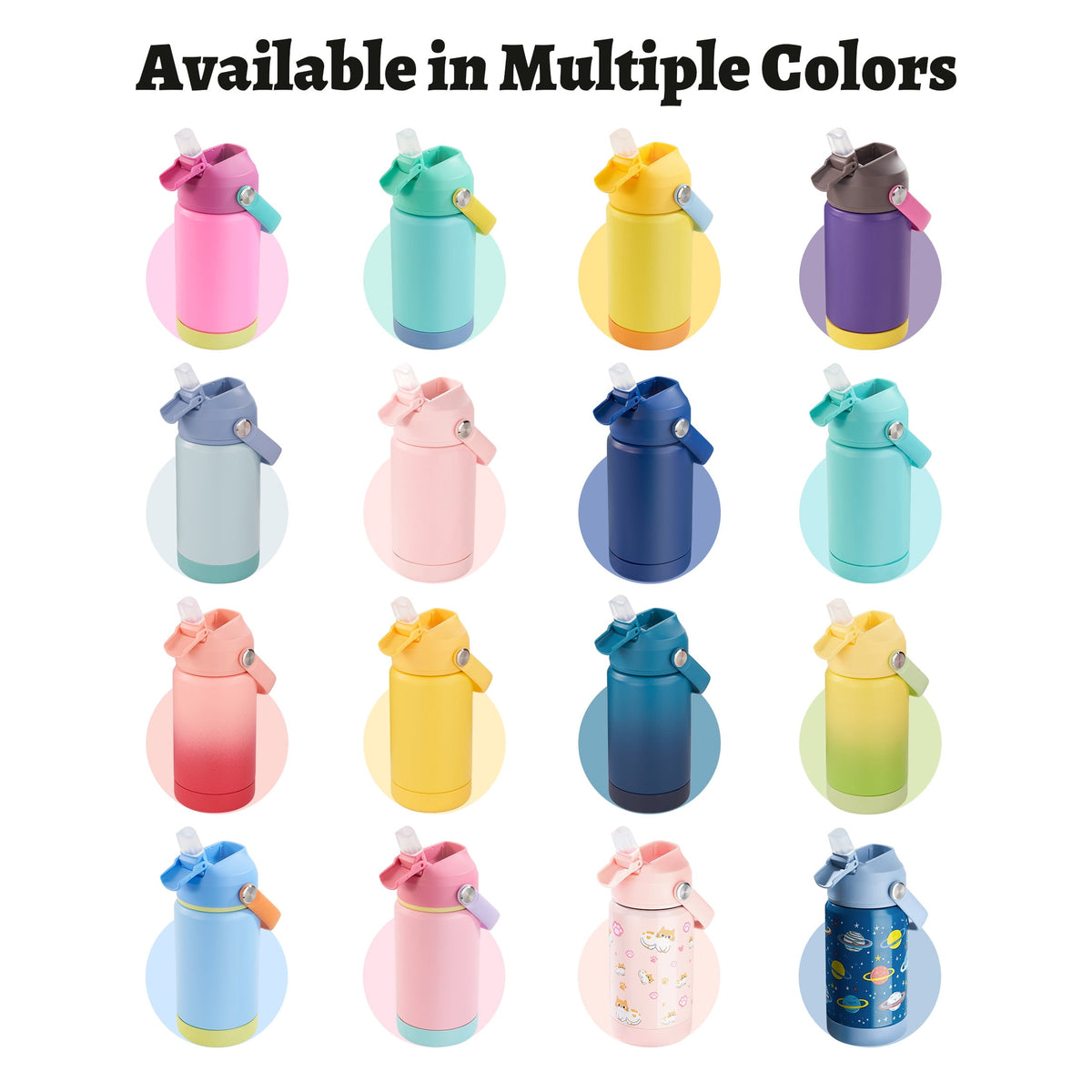 Hawsaiy 12oz Kids Insulated Water Bottle with Straw Lid, Leak-Proof Stainless Steel BPA-Free Thermos for School Boys and Girls