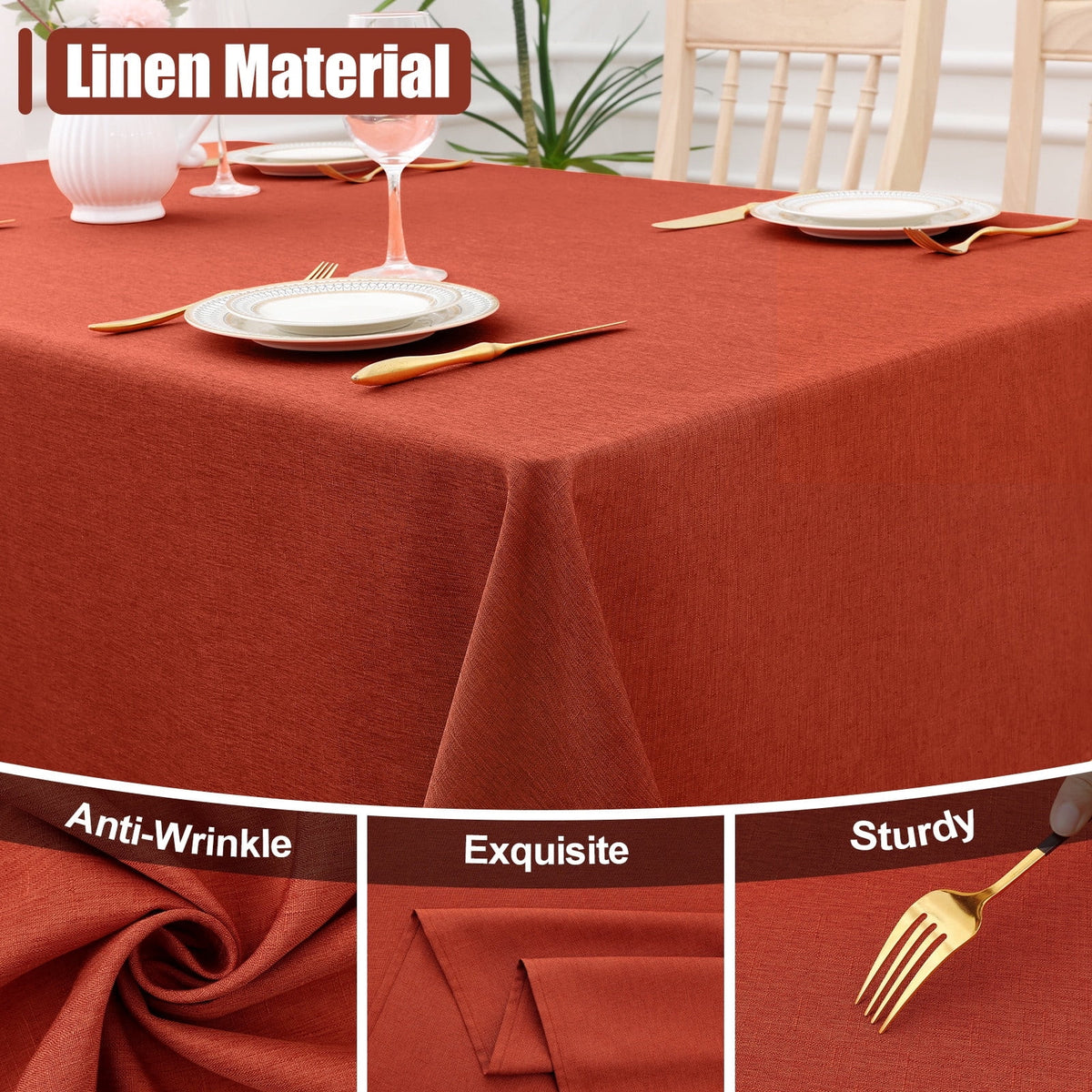 decorUhome Linen Rectangle Tablecloth 52x70 inch, Stain and Wrinkle Resistant Washable Table Cloth, Decorative Waterproof Fabric Table Cover for Dining Party, Sage Green
