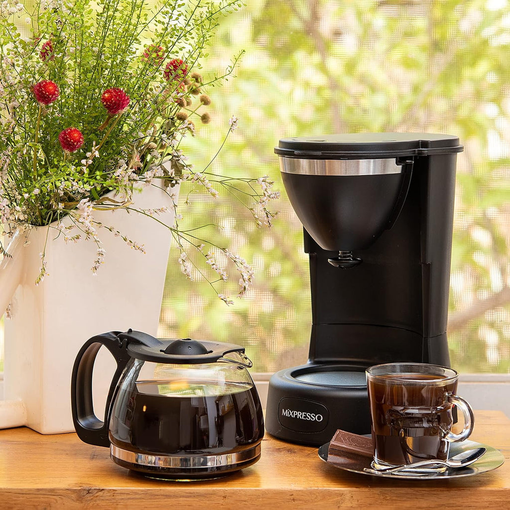 Mixpresso 12 Cup Coffee Pot, Auto-Off & Reusable Filter, Large Drip Coffee Maker 12 Cup Borosilicate Glass Carafe, Anti-Drip Coffee Machine Water Level Window, Black Electric Coffee Maker