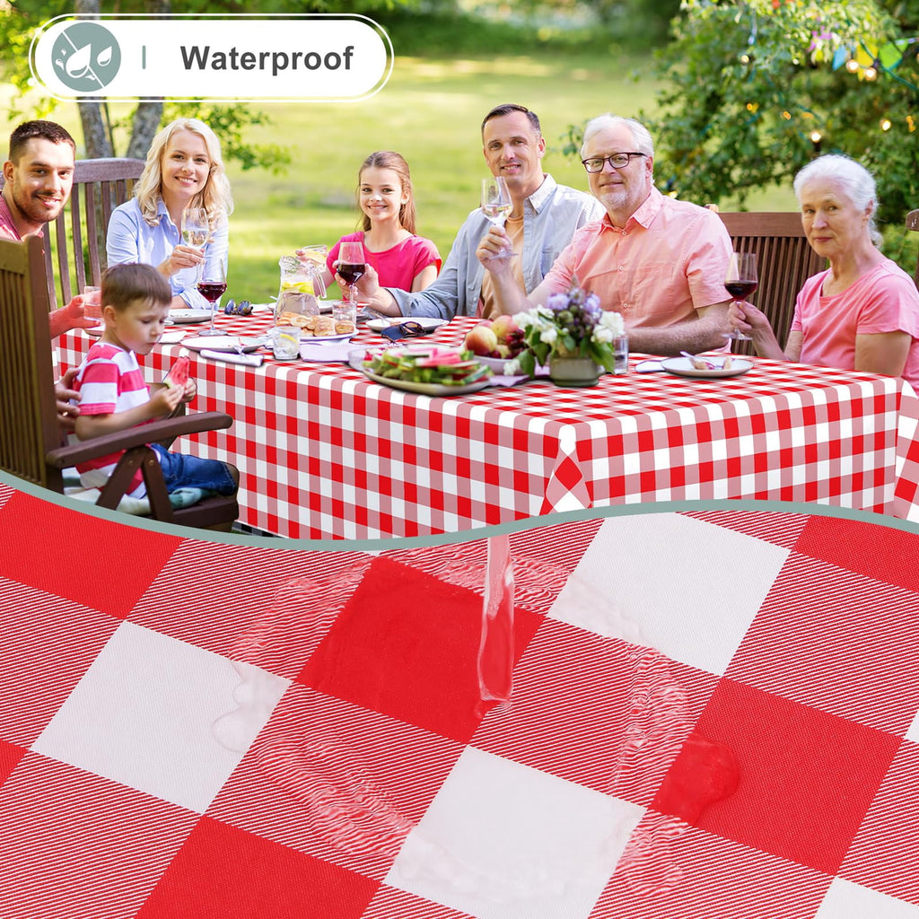 decorUhome Rectangle Tablecloth, Waterproof Vinyl Flannel Backed Table Cloth, Buffalo Wipeable Plastic Table Cover for Kitchen and Outdoor, Black and White, 60" x 84"