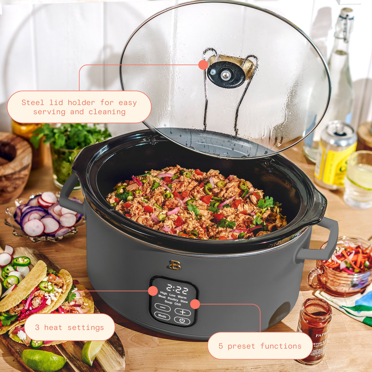 Beautiful 6 Qt Programmable Slow Cooker, Thyme Green by Drew Barrymore