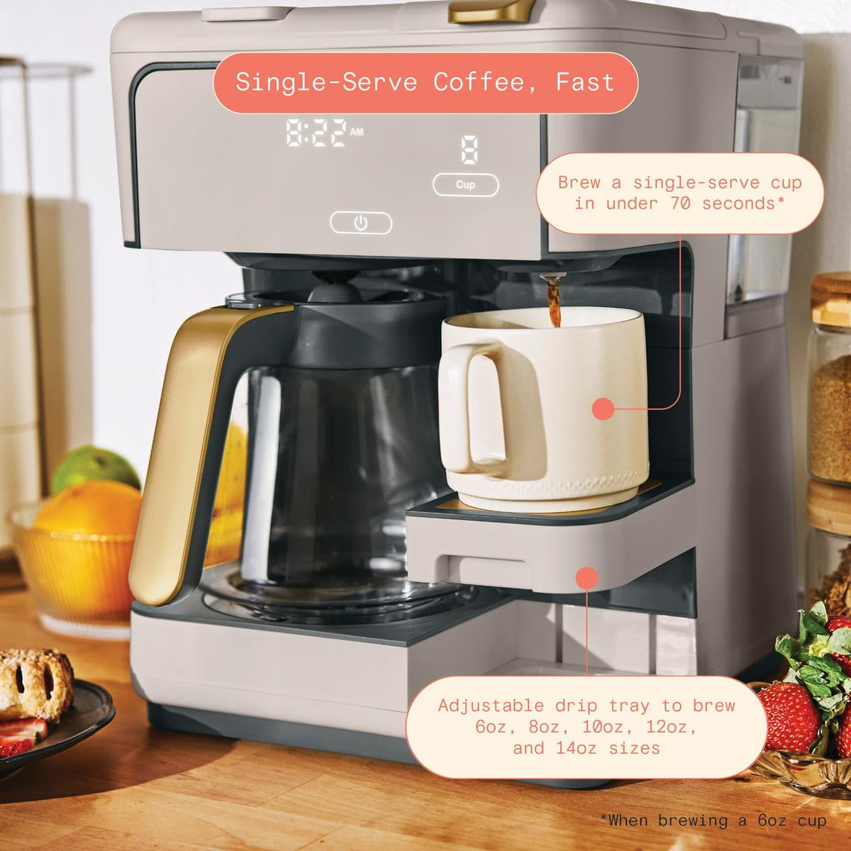 Beautiful by Drew Barrymore Multi-Brew 12-Cup Programmable Drip & Single-Serve Coffee Maker, White Icing