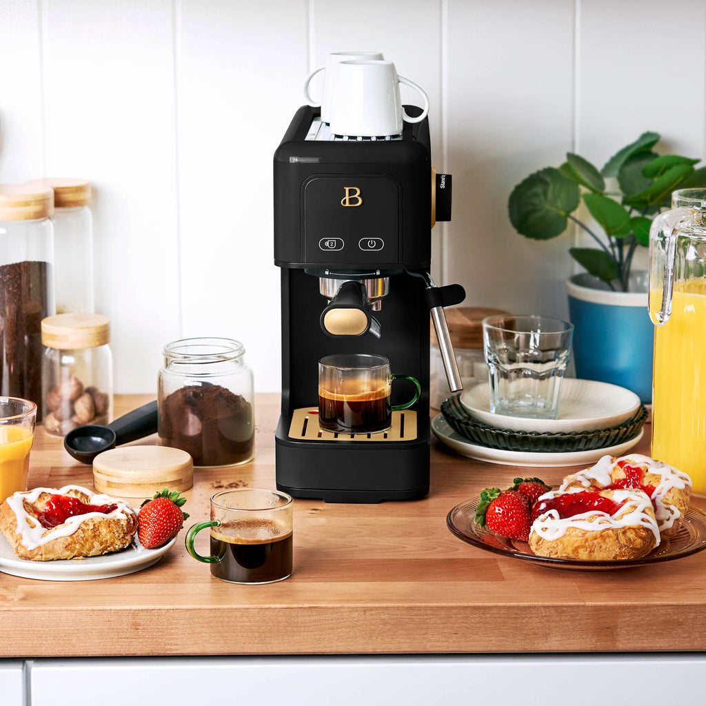 Beautiful by Drew Barrymore Slim Espresso Machine, 20-Bar Pressure, Black Sesame