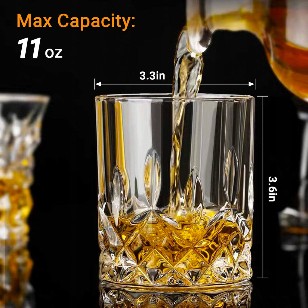 TINANA Crystal Cut Whiskey Glasses 6 pack: 10oz Ultra-Clear Old Fashioned Glass, Premium Lead-Free Crystal Glass Tumbler For Drinking Bourbon, Scotch, Cognac, Cocktails