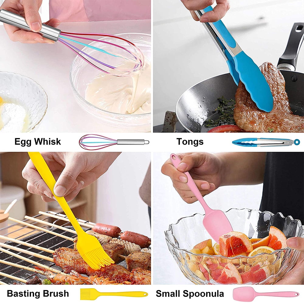 Walchoice 14 Pcs Cooking Utensils Set with Holder, Heat Resistant Silicone Kitchen Cookware Utensils Set, Kitchen Cooking Tools Includes Spatula Spoon Turner Whisk Tong, Dishwasher safe, Red