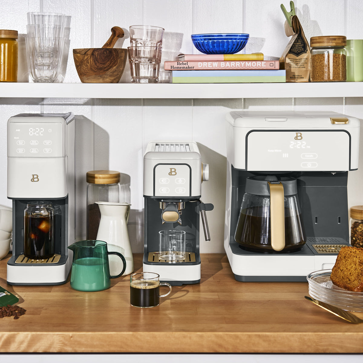 Beautiful by Drew Barrymore Multi-Brew 12-Cup Programmable Drip & Single-Serve Coffee Maker, White Icing