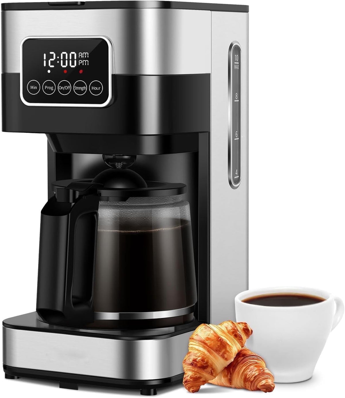 8-Cup Programmable Coffee Maker with Thermal Carafe, Touch Screen Timer, Auto Shut off & Pause-Serve Feature, Strong Brew Option, Stainless Steel & Black