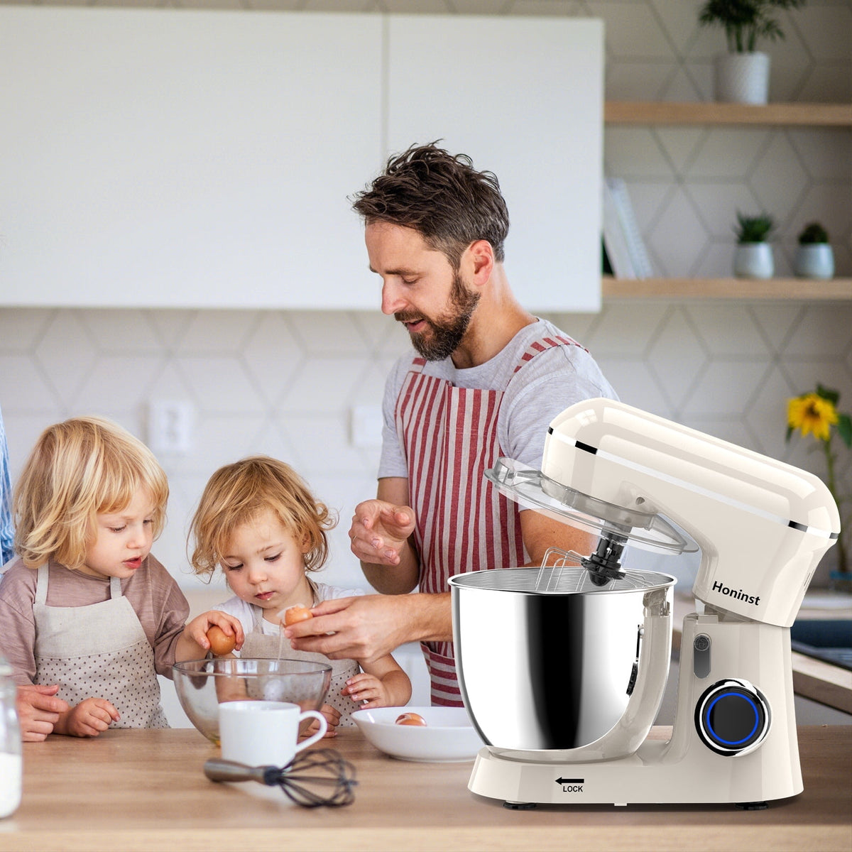 Honinst 6.5 QT Electric Stand Mixer, 10+P Speeds Lightweight with Tilt-Head Kitchen Stand Mixer, Dough Hook, Whisk, Beater and Bowl, Food Mixer for Baking, Cake and Most Home Cooks