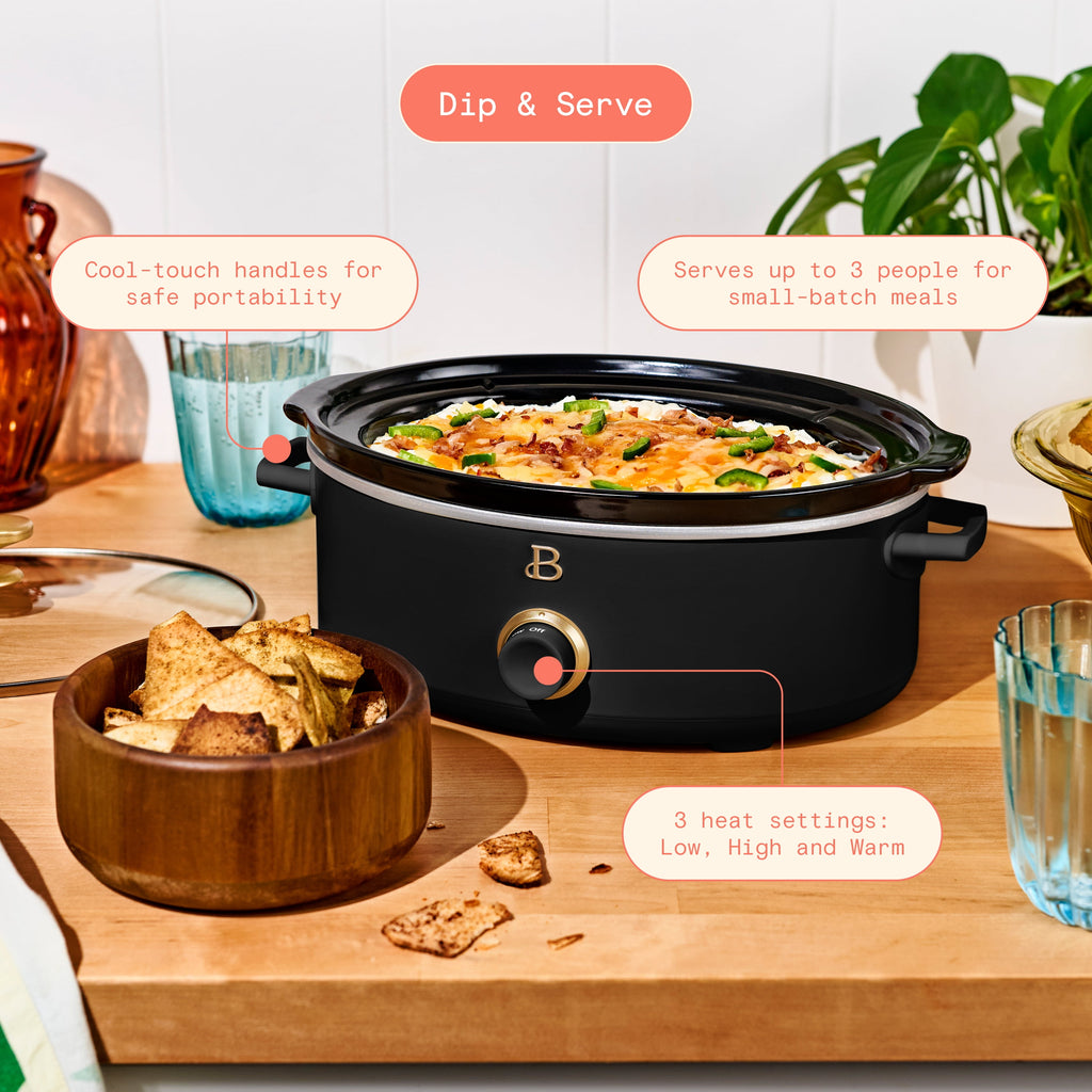 Beautiful 2.5 Qt Dip and Serve Manual Slow Cooker, Chocolate by Drew Barrymore