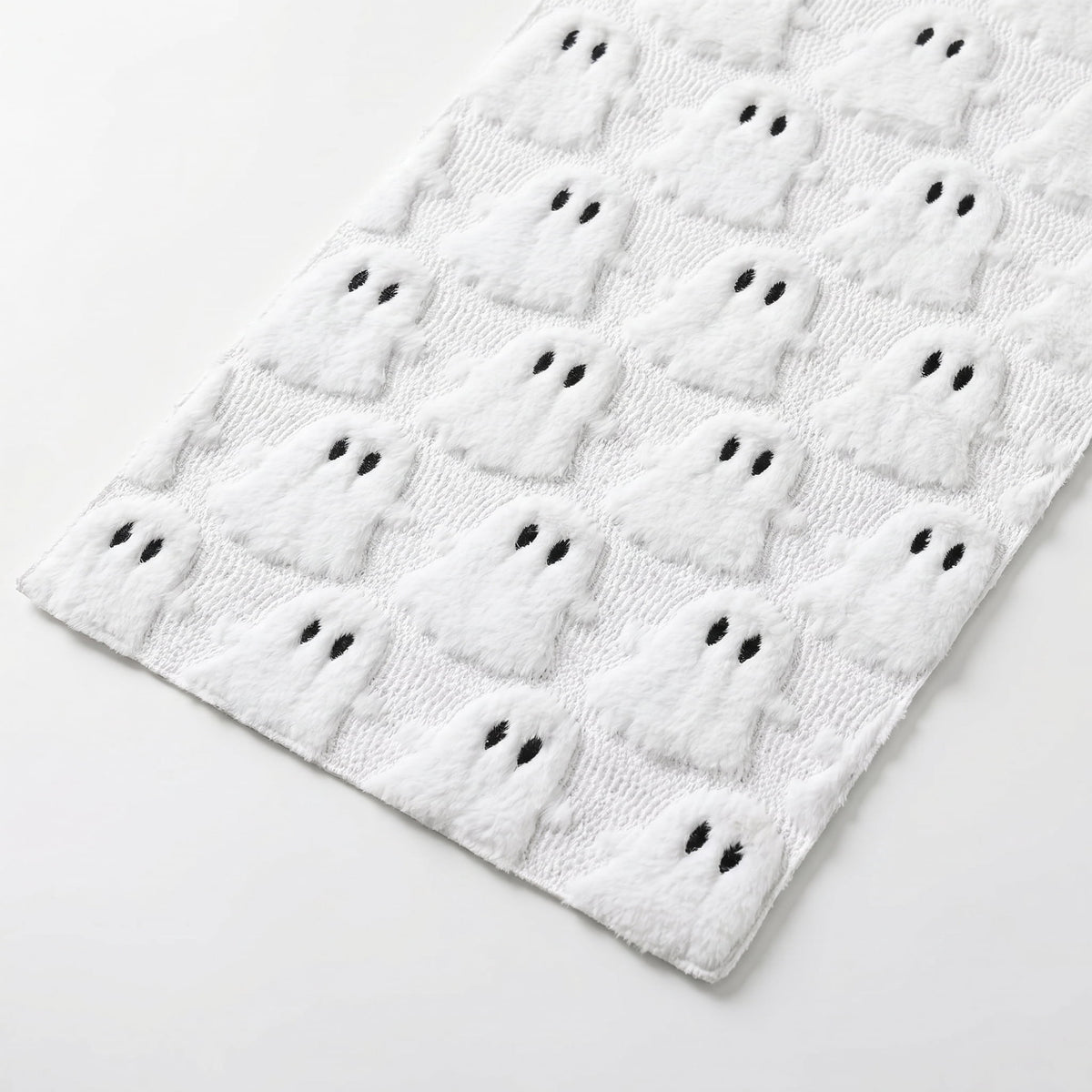 Sm:)e White Ghost Halloween Table Runner 13x72 Inch, Soft Plush Faux Fur Mantel Kitchen Dining Table Decor, Halloween Home Party Decor