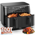 10QT Dual Basket Air Fryer with Digital LED Touchscreen, 12 Presets, Independent Dual Controls, Sync Finish, 1700W, 140-400°F, Black