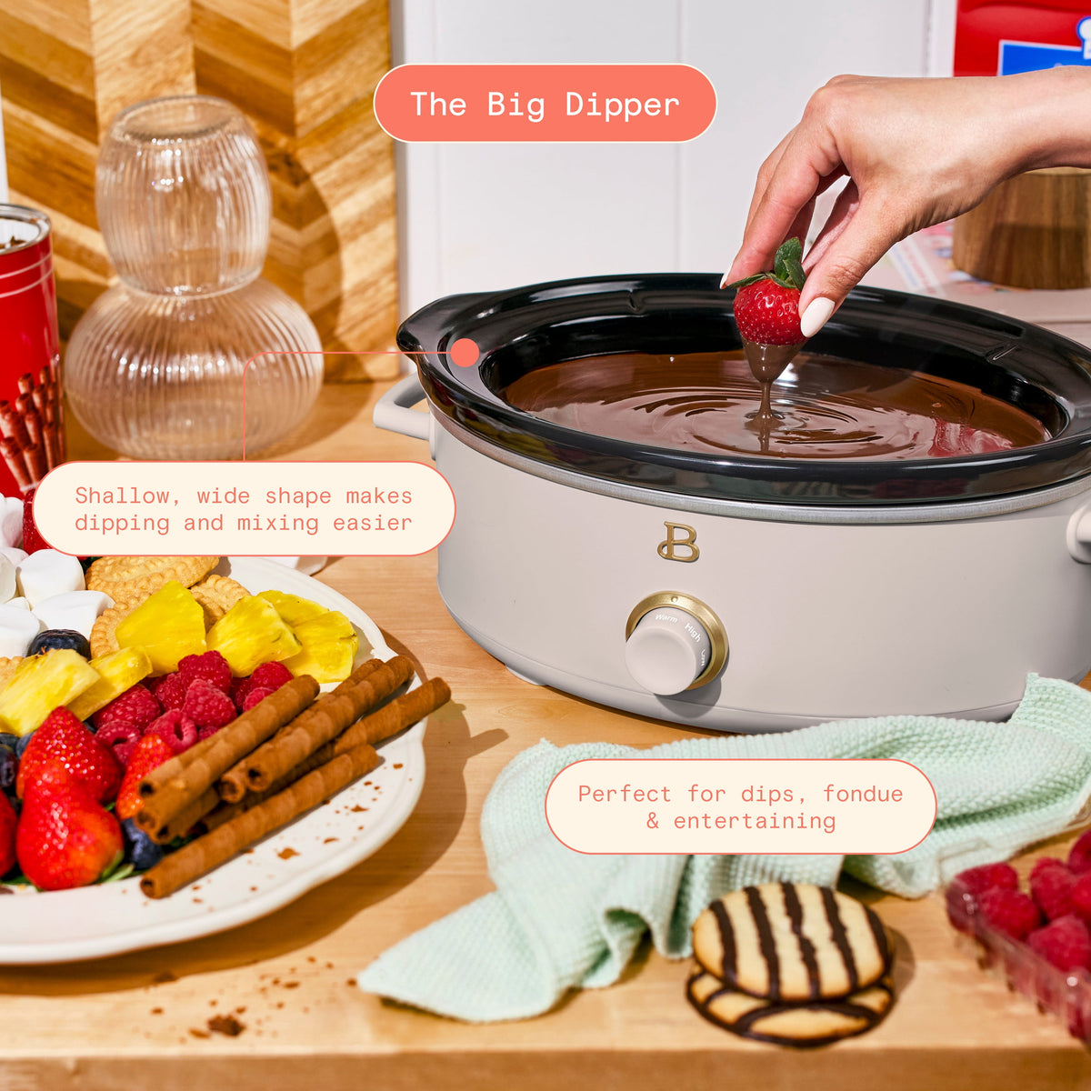Beautiful 2.5 Qt Dip and Serve Manual Slow Cooker, Chocolate by Drew Barrymore