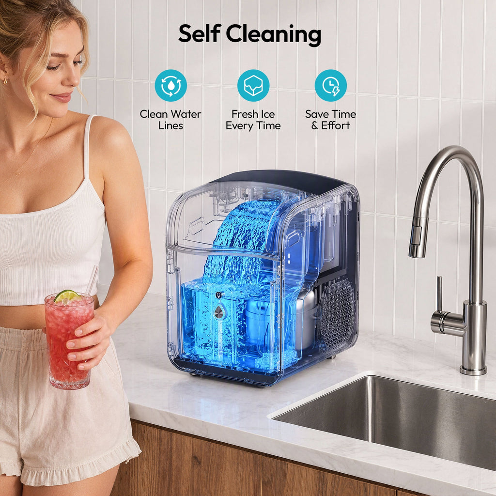 EUHOMY Countertop Nugget Ice Maker, 40 lbs/24H, Self-Cleaning, Smart App, Chewable Ice, Black