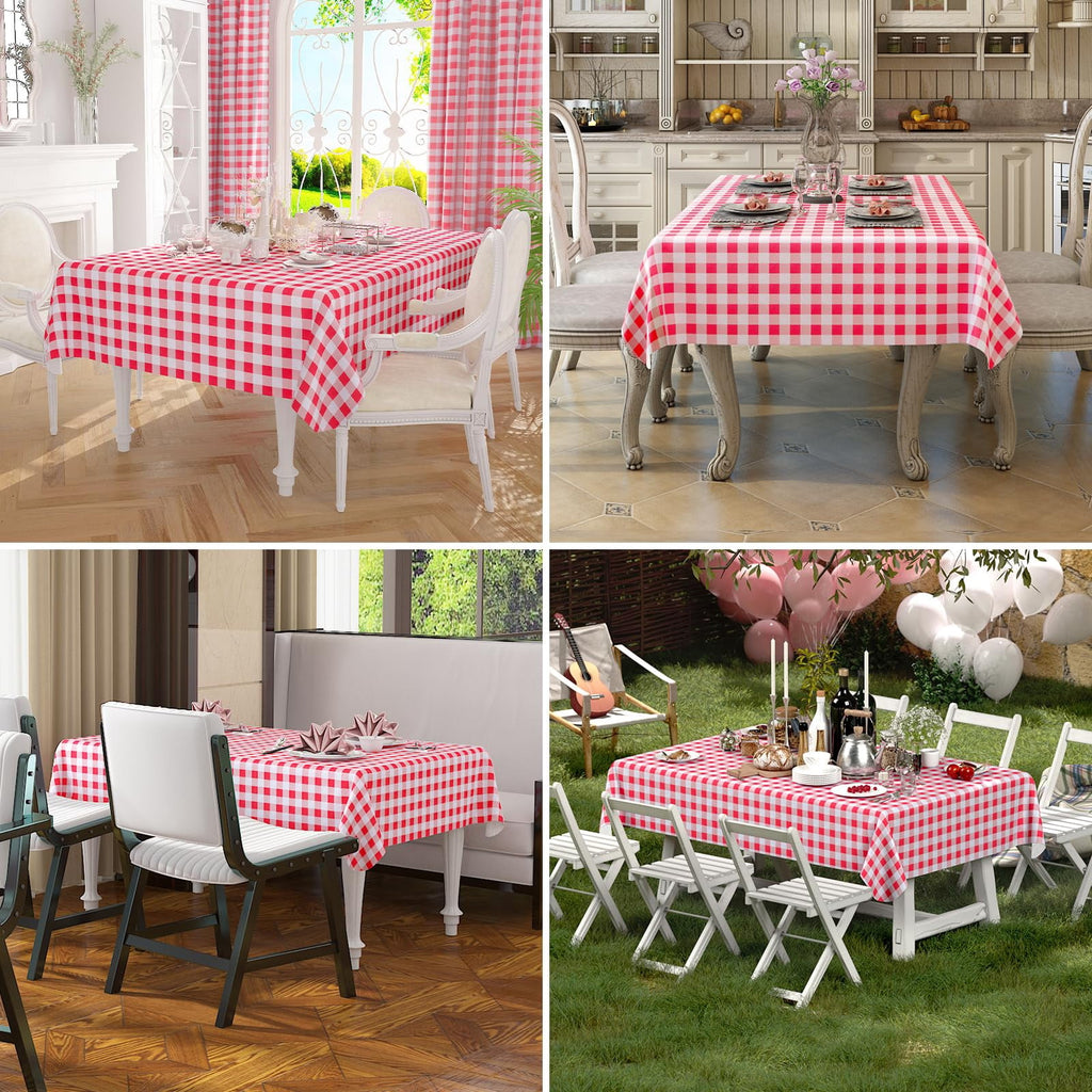 decorUhome Rectangle Tablecloth, Waterproof Vinyl Flannel Backed Table Cloth, Buffalo Wipeable Plastic Table Cover for Kitchen and Outdoor, Black and White, 60" x 84"