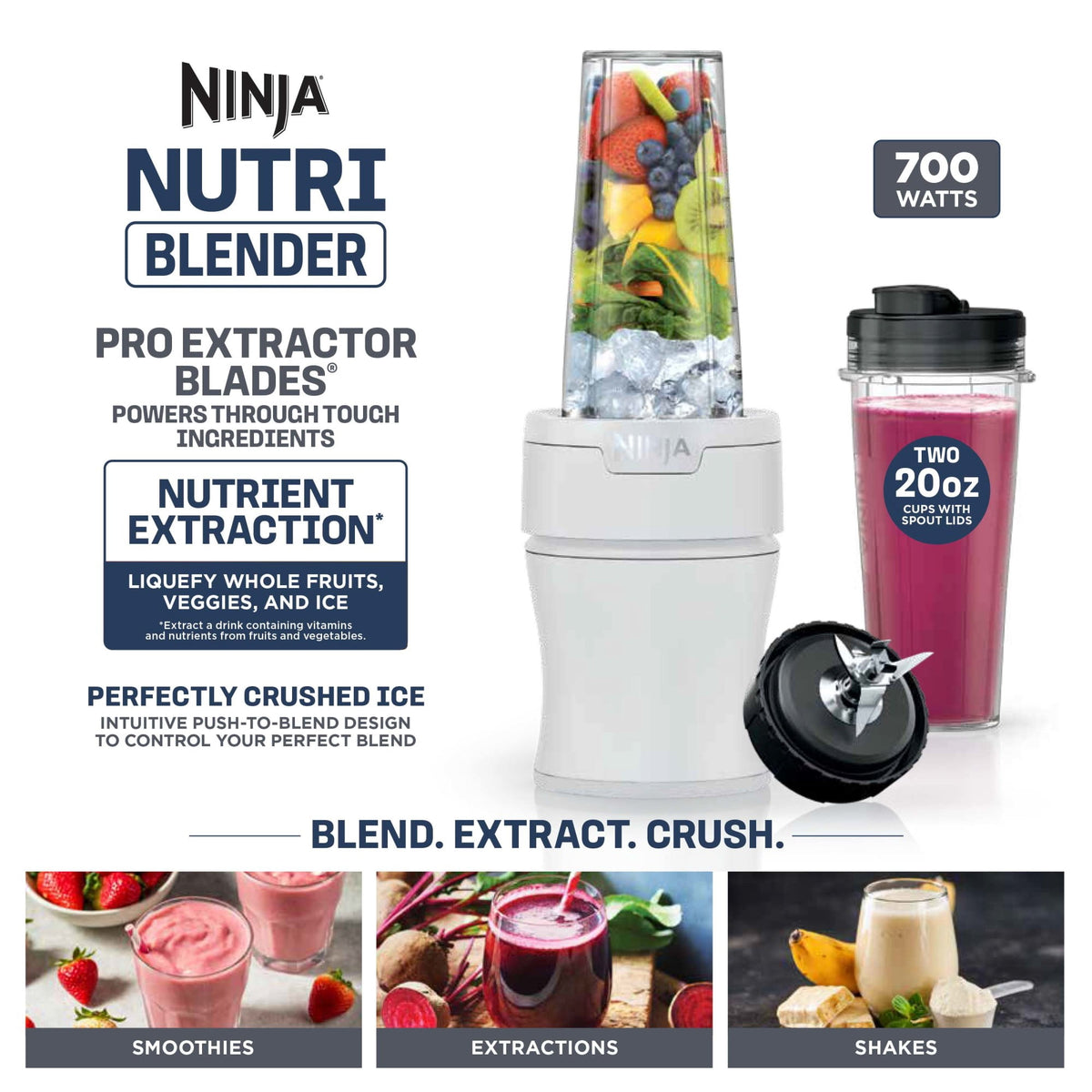 Ninja Nutri-Blender 20-Oz Personal Blender, (2) 20-Oz Dishwasher-Safe To-Go Cups, Smoothie, BN300GY Gray