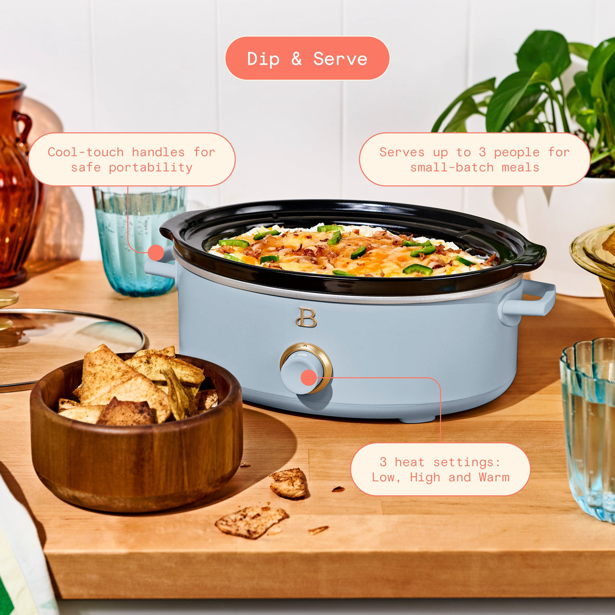 Beautiful 2.5 Qt Dip and Serve Manual Slow Cooker, Chocolate by Drew Barrymore