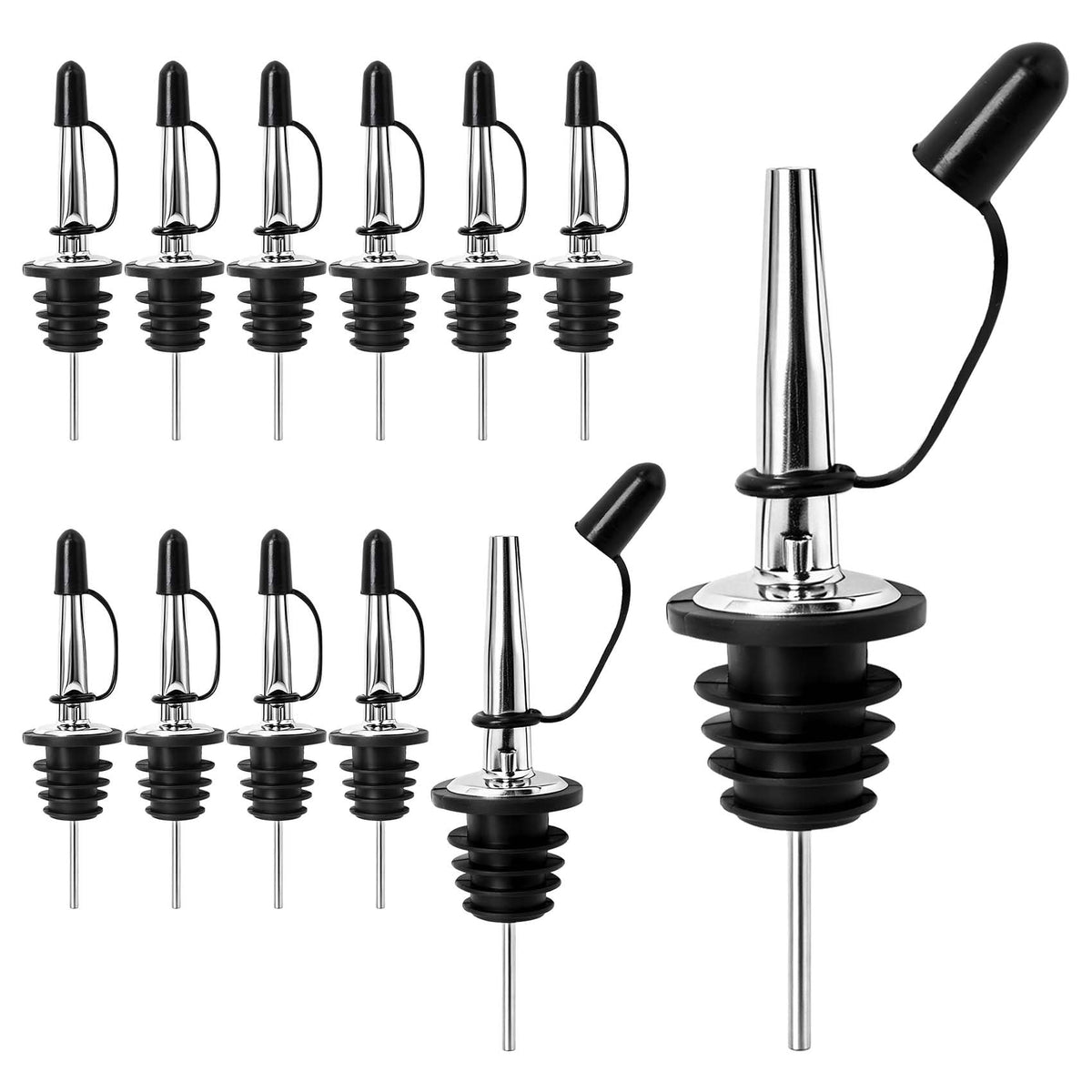 12 Pcs Liquor Pour Spouts with Dust Caps, Stainless Steel Bottle Pourers for Alcohol for Bar, Home Bartending & Kitchen, Bar Bartender Accessories