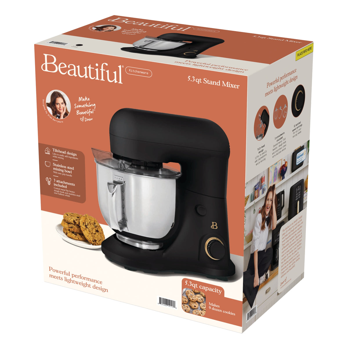 Beautiful 5.3 Qt Stand Mixer, Lightweight & Powerful with Tilt-Head, Chocolate by Drew Barrymore