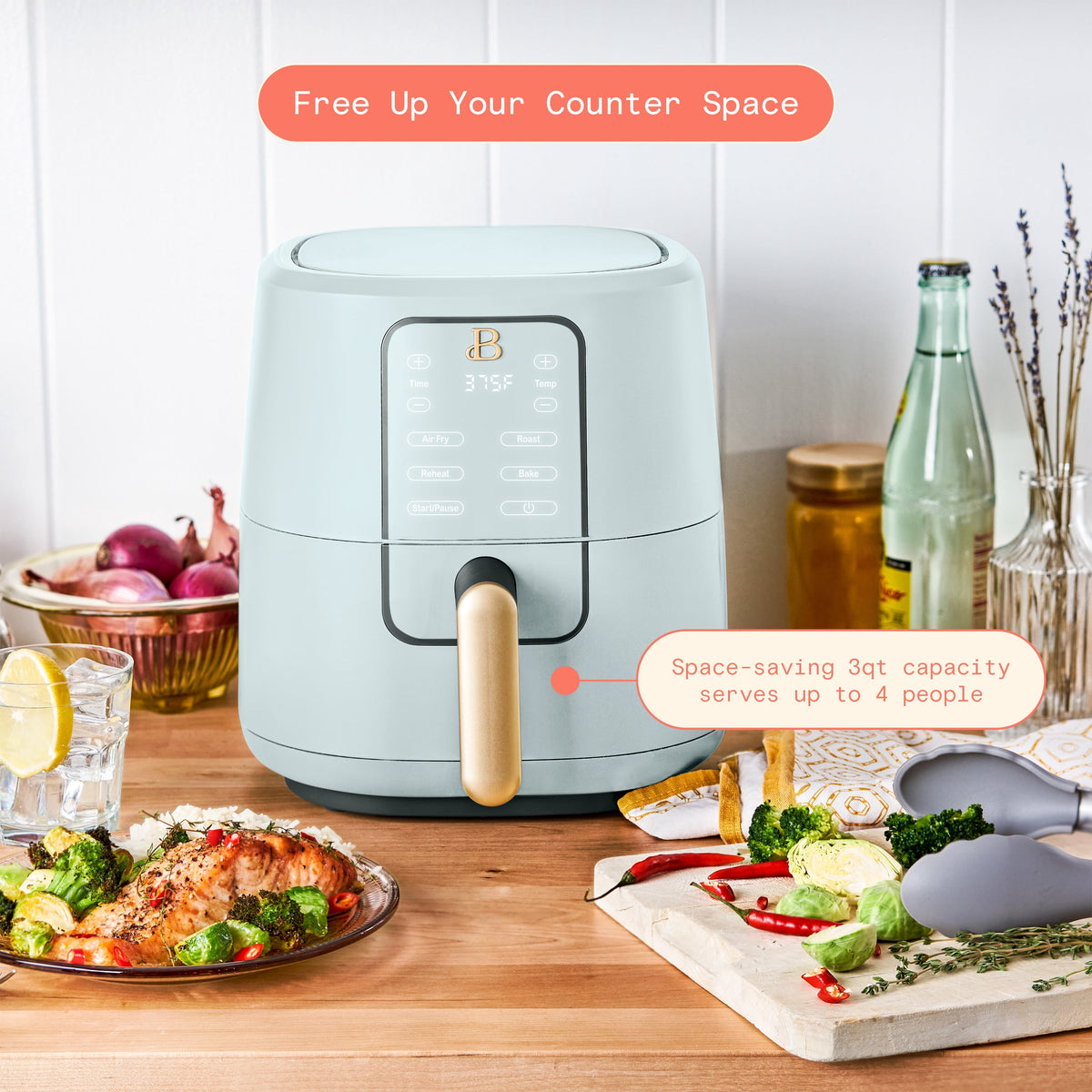 Beautiful 3 Qt Air Fryer with TurboCrisp Technology, EverGood Non-Toxic Ceramic Nonstick Coating, Chocolate by Drew Barrymore