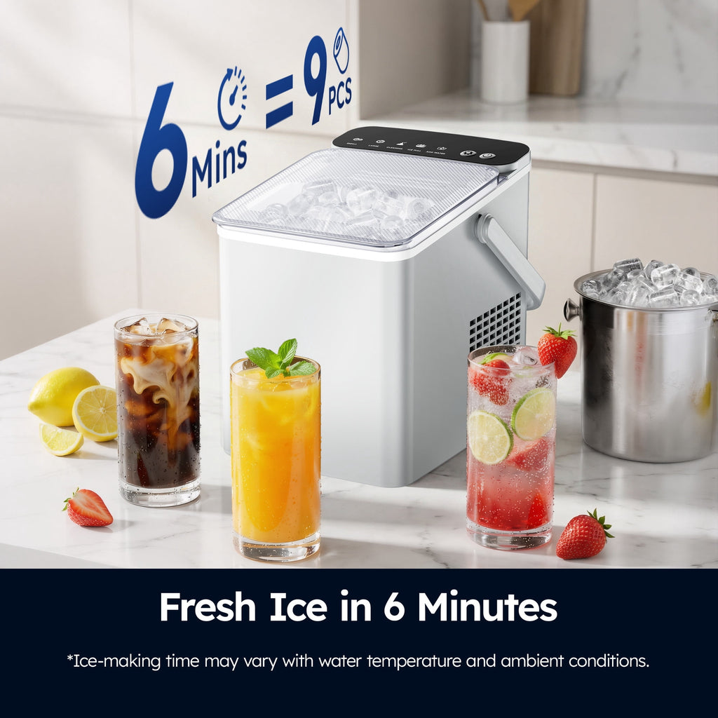 SIMZLIFE Portable Countertop Ice Maker, 26 Lbs/Day, 9 Bullet Ice Cubes in 6 Minutes, 2 Ice Sizes, Self-Cleaning Ice Machine, Black