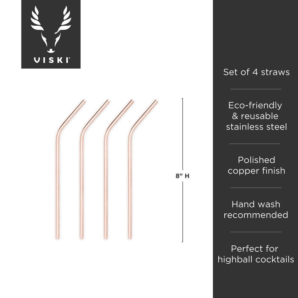 Viski Belmont Stainless Steel Cocktail Straws, Reusable Straws 5" Set of 6