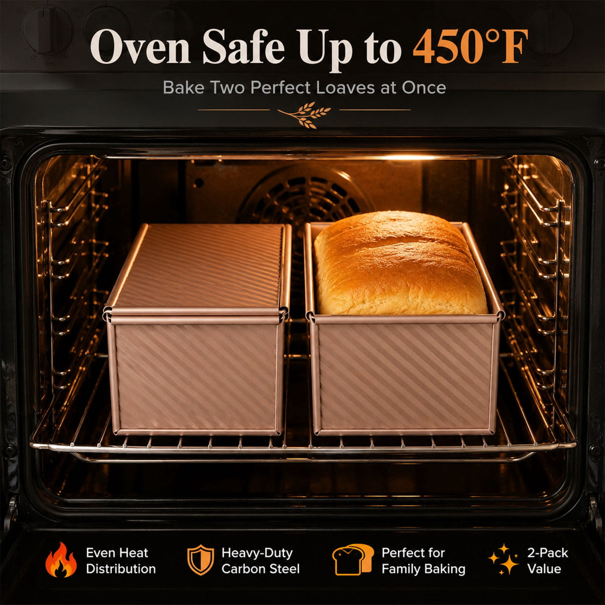 LIMICAR 2 Pack Pullman Loaf Pan with Lid, 8x4 inch Non-stick Bread Pan for Baking, Commercial Grade Carbon Steel for Sourdough, Sandwich Bread, Easy Release & Clean