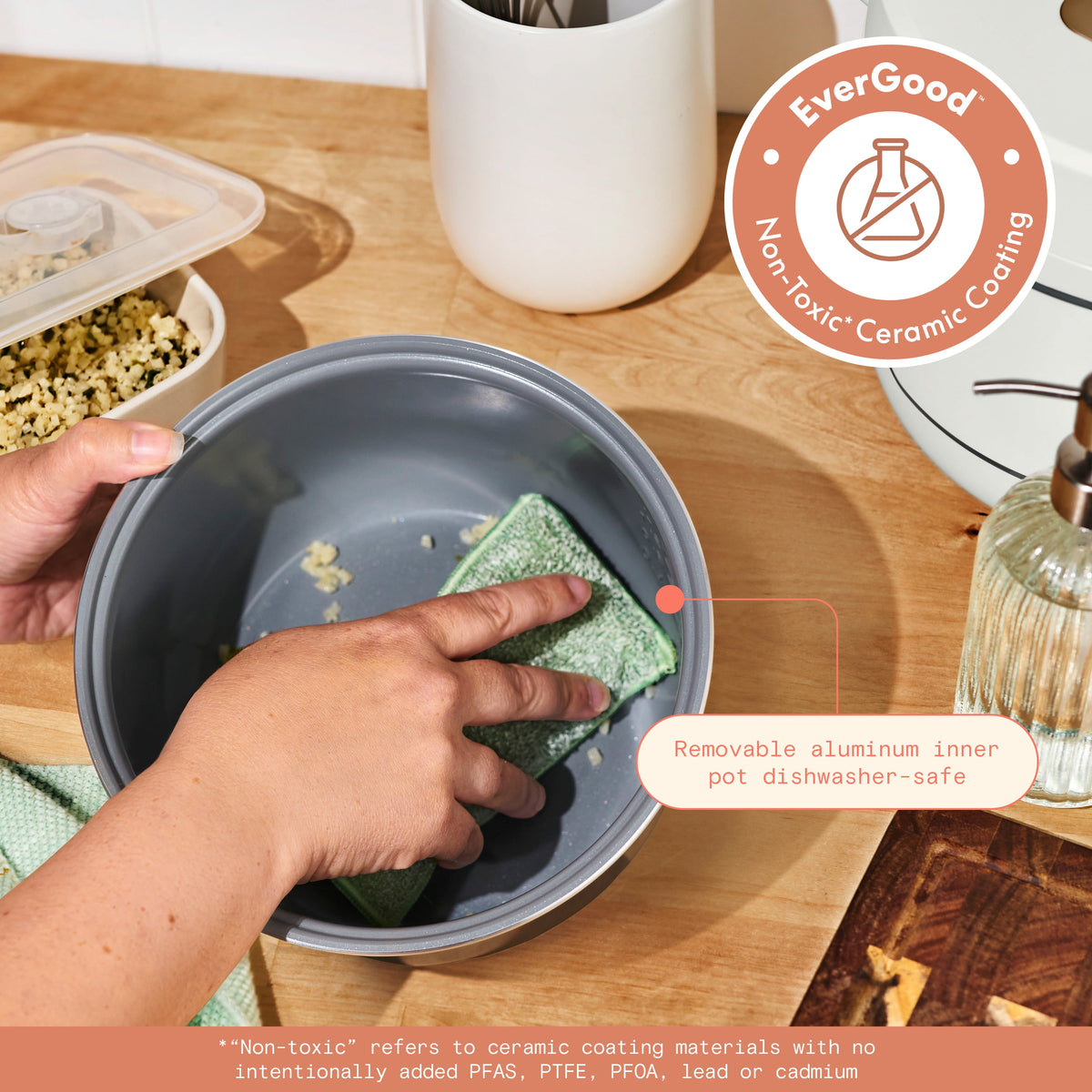 Beautiful 14-Cup Cooked, 6-Cups Uncooked Electric Rice and Grain Cooker, EverGood Ceramic Nonstick Coating, Thyme Green by Drew Barrymore